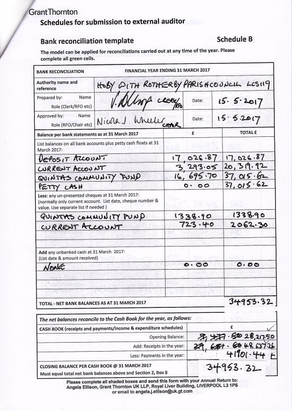 Bank Reconciliation template for 2016/17